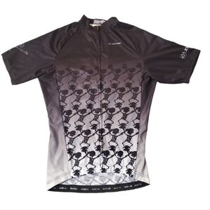 Xintown Men's Black Gray Skull Pattern Full Zip Cycle Biking Racing Shirt Medium